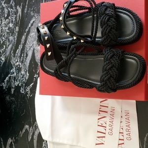 Valentino Garavani Black Wedge Sandals Size 42 New In Box